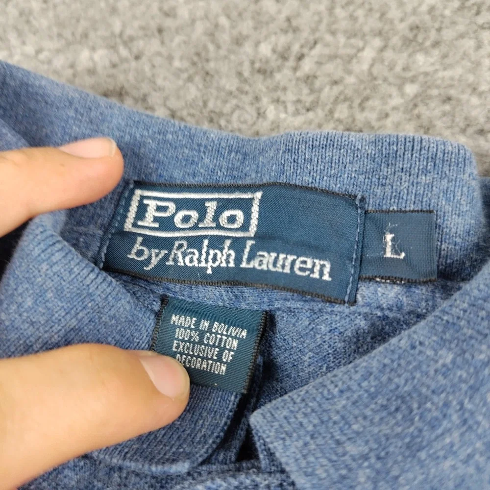 VTG Polo Ralph Lauren Polo Shirt Mens Large Blue Long Sleeve Pony Preppy EUC